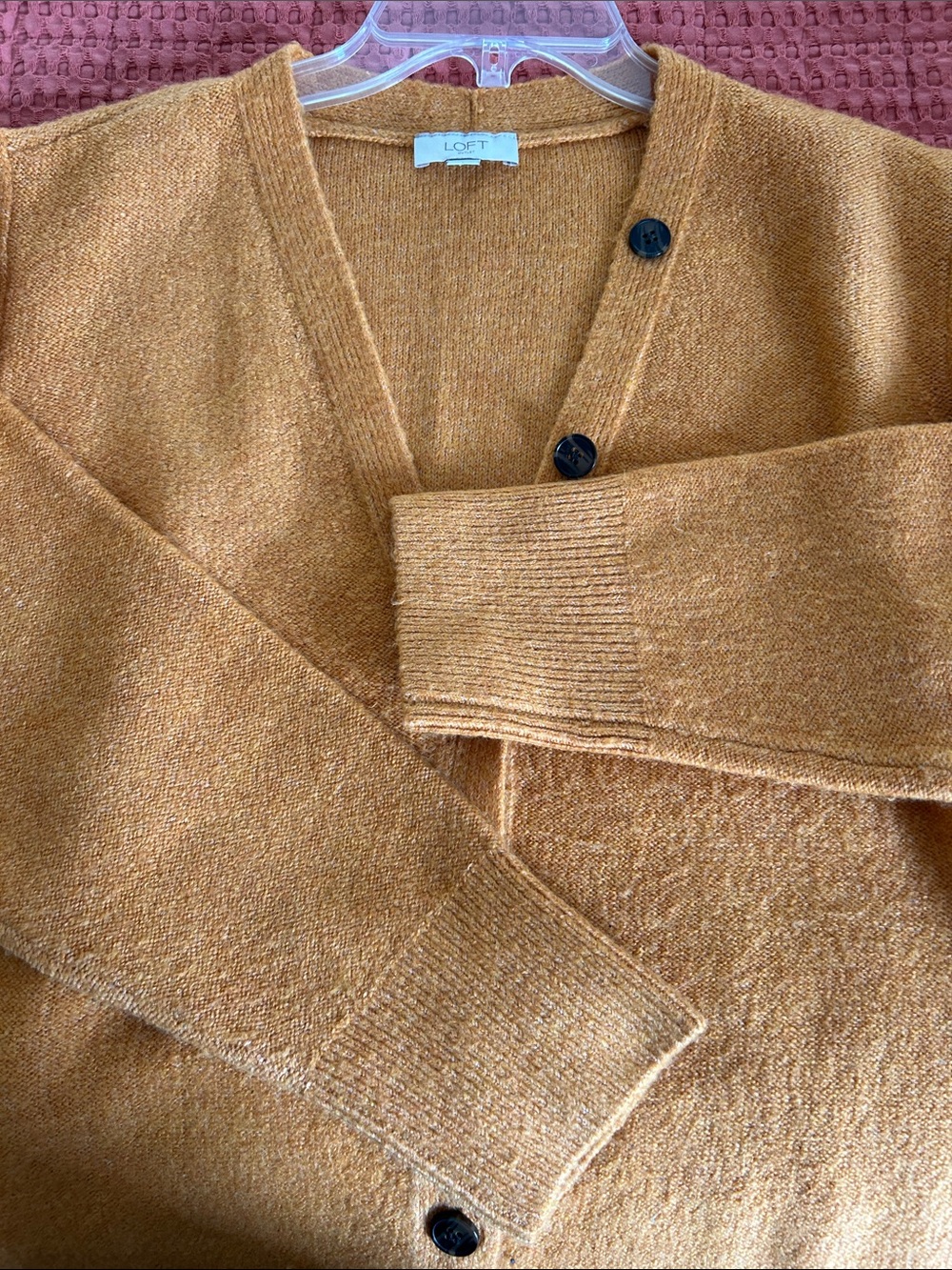 LOFT Women's Warm Yellow V-Neck Button Cardigan - Picture 5 of 7